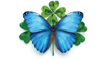 A blue butterfly on a three-leafed clover. Day of holy