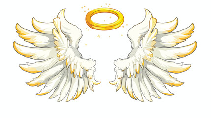 Angel wings and a golden halo. Cartoon vector isolated