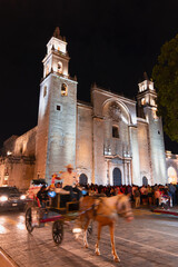 Merida San Idefonso cathedral at night - Merida, Yucatan, Mexico
