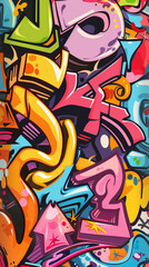 Obraz premium Graffiti font wall, flat illustration, hip-hop. AI Generated