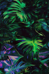 Naklejka premium Glowing plant. Monstera deliciosa. AI Generated