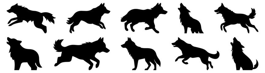 Wolf  silhouette set vector design big pack of illustration and icon