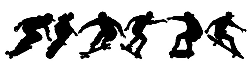 Fototapeta na wymiar Skateboard silhouette set vector design big pack of illustration and icon
