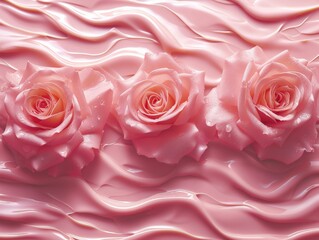 Beautiful Pink Roses on Curved Surface with Pink Background, Floral Arrangement for Romantic Concepts and Design Elements