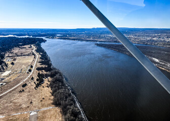 Aerial view of Canada’s capital city, Ottawa, Ontario from a biplane  - obrazy, fototapety, plakaty