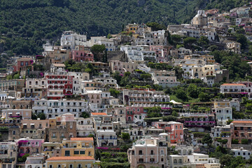 Houses at Cliffs in Positano at Amalfi Coast Italy Travel - obrazy, fototapety, plakaty