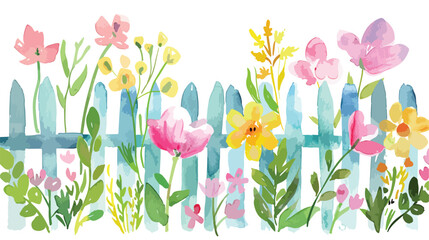 Spring Fance watercolor  flat vector isolated on white