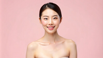 Obraz premium A Korean woman wearing a white dress stands gracefully