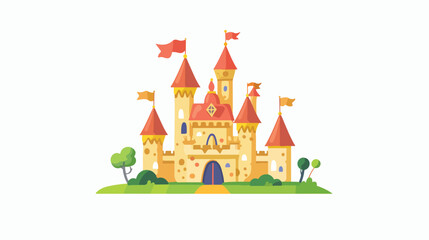 Summer Fairy castle flat vector isolated on white background
