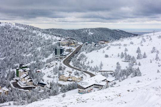 snowy landscapes of Puerto de Navacerrada in the Sierra de Guadarrama in Madrid in the month of March 2024
