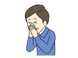 鼻をかむ男性のイラスト