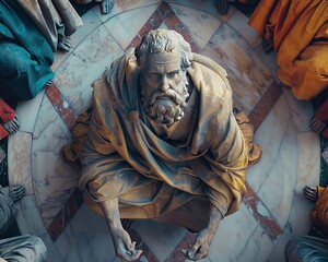 Bring historical philosophies to life with an aerial view concept Show influential figures like Socrates and Confucius in a creative way Play with symbols and colors to represent their ideologies - obrazy, fototapety, plakaty