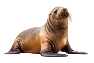 Serenity Unleashed: Majestic Sea Lion Lounging by the Shore. On a White or Clear Surface PNG Transparent Background.