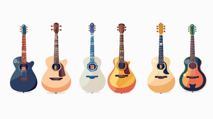Vintage flat vector design guitars  flat vector isolated