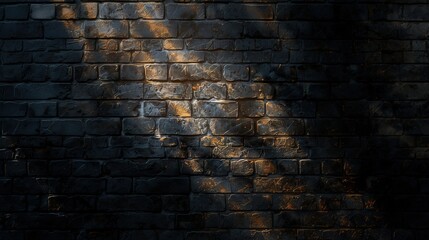 Textured black brick wall with golden highlights, Concept of rugged elegance and contemporary urban...