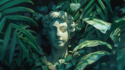 Ancient Statue in the jungle in a 3D animation flat vector - obrazy, fototapety, plakaty