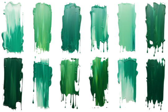 Dances of Emerald: A Playful Choreography of Green Paint Strokes. On a White or Clear Surface PNG Transparent Background.