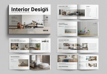 Interior Design Layout Brochure Template Landscape - obrazy, fototapety, plakaty