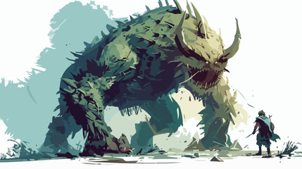 Brave traveler battles with giant terrifying monsters