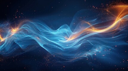 Fototapeta na wymiar Futuristic Digital Energy Flow in Blue and Orange Hues 