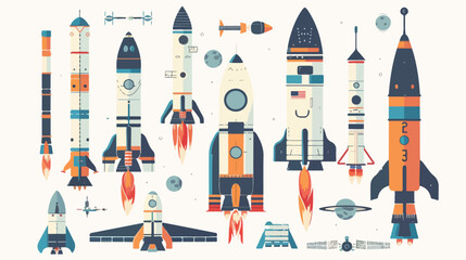 Cosmic exploration spacecrafts flat vector isolated o