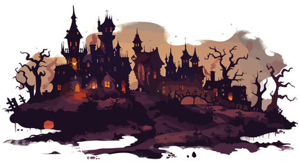 Creepy and spooky fantasy village concept art flat vector
