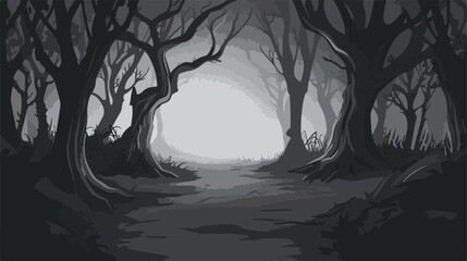 Creepy dark forest at night scary black fallen trees