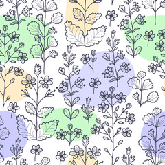 Seamless cute hand drawn floral patterns on white background.
