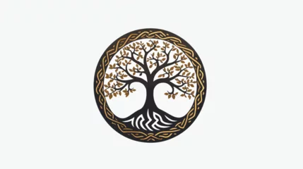 Fotobehang Druidic Yggdrasil tree round dark gothic logo.  © Aina