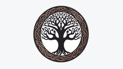 Fotobehang Druidic Yggdrasil tree round dark gothic logo.  © Aina