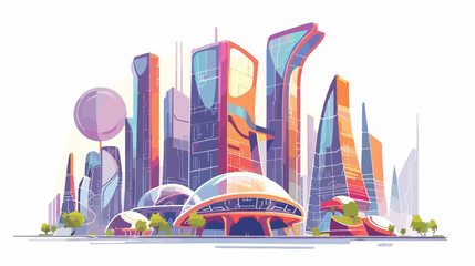 Futuristic city architecture buildings sketch flat vector