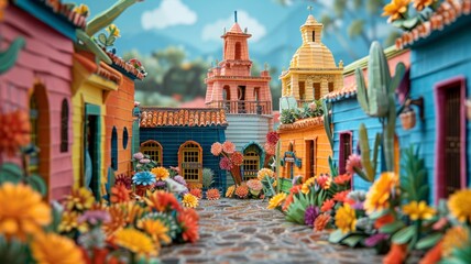 Obraz premium Origami Paper Town: Oaxaca's Cultural and Historical Essence
