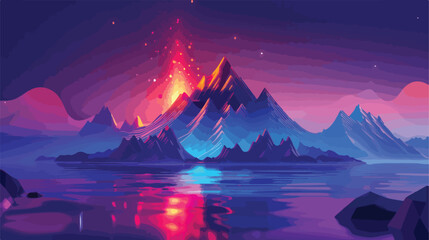 Night fantasy landscape with abstract mountains and isolated