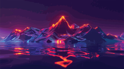 Night fantasy landscape with abstract mountains and isolated