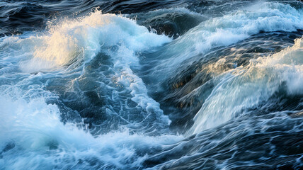 Waves of water of the river and the sea meet each other during high tide and low tide. Whirlpools of the maelstrom of Saltstraumen, - obrazy, fototapety, plakaty