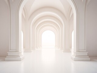 a white room with arches and columns