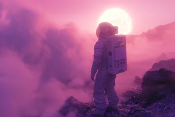 Raamstickers a astronaut standing in a foggy landscape © Zacon