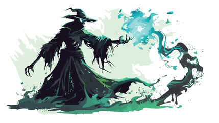 Undead sorcerer casting a spell digital art style illustration - obrazy, fototapety, plakaty