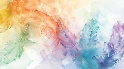 Watercolor Feathers, Soft Pastel Colors, Elegant Abstract Background