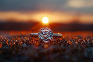 Engagement Ring Glistening at Sunset
