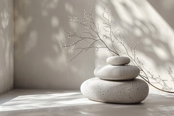 Zen Stones and Branches in Soft Light
