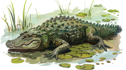 Were-crocodile creature in a swamp hunting for dinner