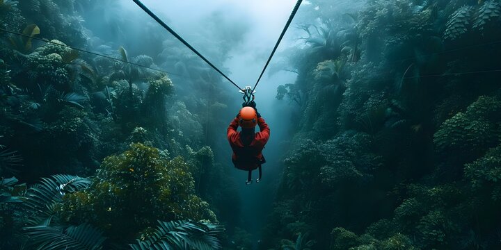 Experience the excitement of ziplining through Costa Rica's lush rainforests for an unforgettable adventure. Concept Adventure, Ziplining, Costa Rica, Rainforests, Excitement