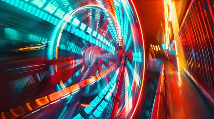 Futuristic Tunnel with Vibrant Lights and Motion Blur. Dynamic Speed Concept. Technology Themed Image with a Modern Design. AI