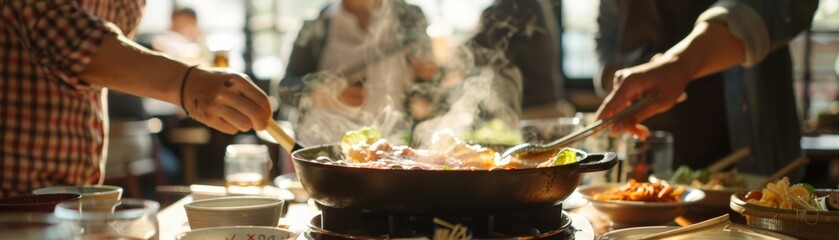 A gathering around a simmering pot of shabu-shabu a scene of warmth