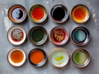 An artist s palette of ponzu and sesame sauce dishes vibrant and inviting
