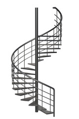 Staircase with railing isolated or Black spiral staircase isolated. PNG transparency	