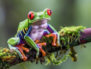 A vivacious red-eyed tree frog perched on a lush branch, showcasing nature's vibrant colors and wildlife beauty. - Powered by Adobe