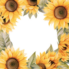 Sunflower Border Frame on White Background with Bright Yellow Blossoms and Floral Patterns, Perfect for Summer and Nature Themes