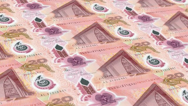 Papua New Guinea 20 Banknotes Money Printing House, Printing yyy Papua New Guinean Kina, Printing Press Machine Print out Papua New Guinean Kina, Being printed by currency press machine 20